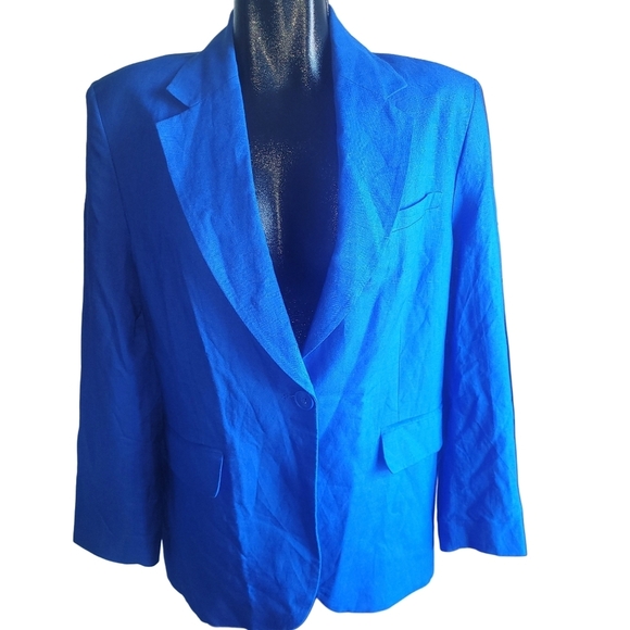 H&M Blue Linen Blend Single Breasted Blazer S - Picture 2 of 8